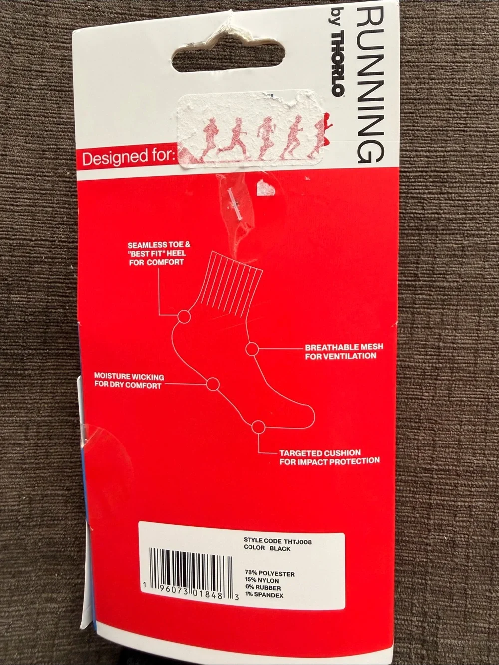 Running by THORLO Mens 3 Pack Black Logo Polyester Blend Ankle Socks Sz 7-12 NWT